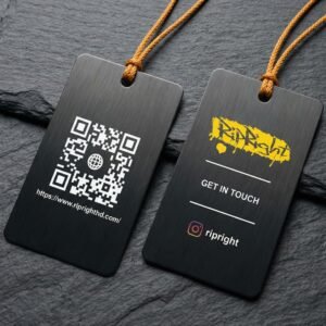 Custom QR Code Hang Tag for Clothing Brands – Matte Black Garment Tag Card