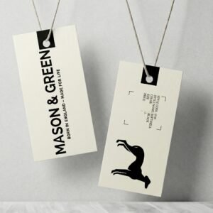 custom garment hang tag front brand name back style code size and price