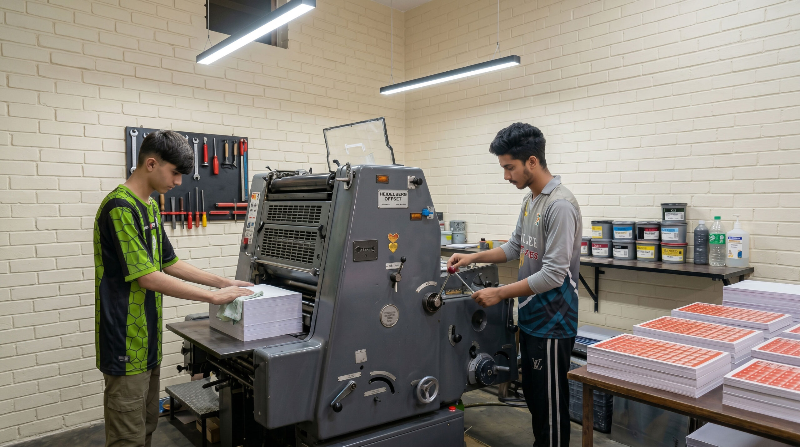 Heidelberg GTO offset printing machine in operation at Malik Art Press, Sialkot