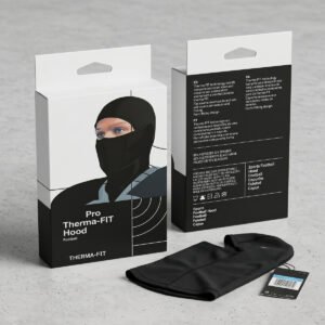 Custom balaclava sports hood packaging box design with hang tab retail display