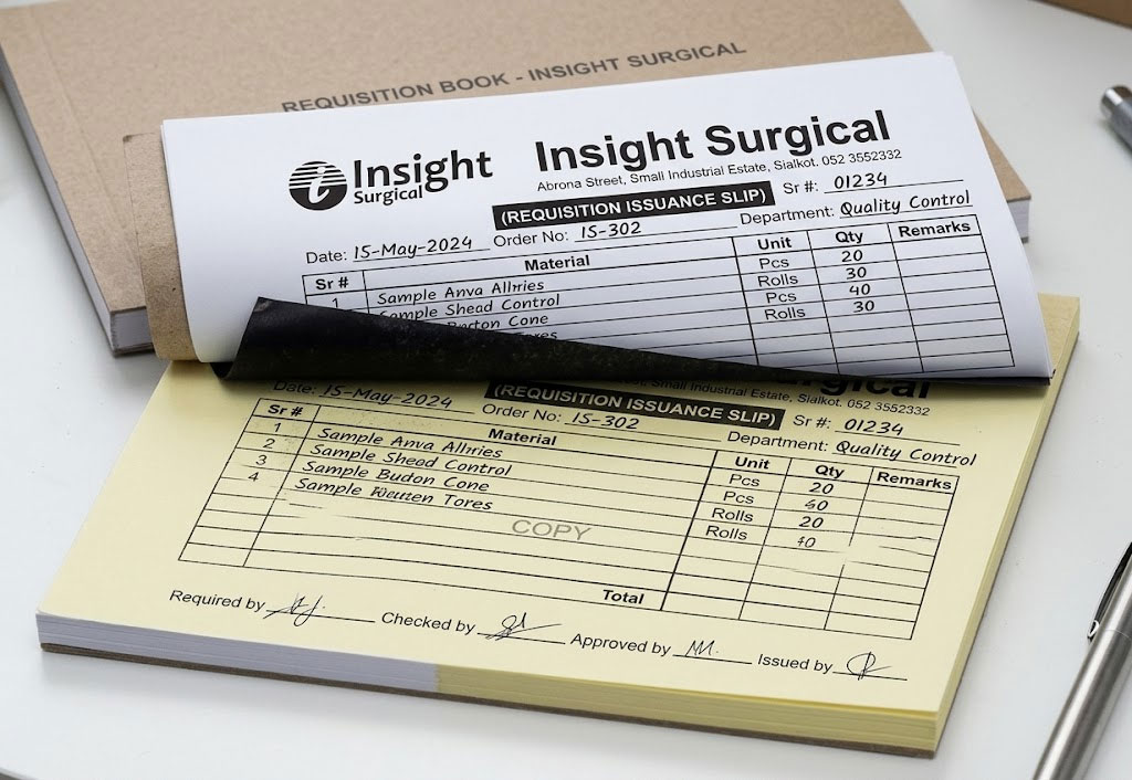 Custom requisition issuance slip printing design for surgical business in Sialkot