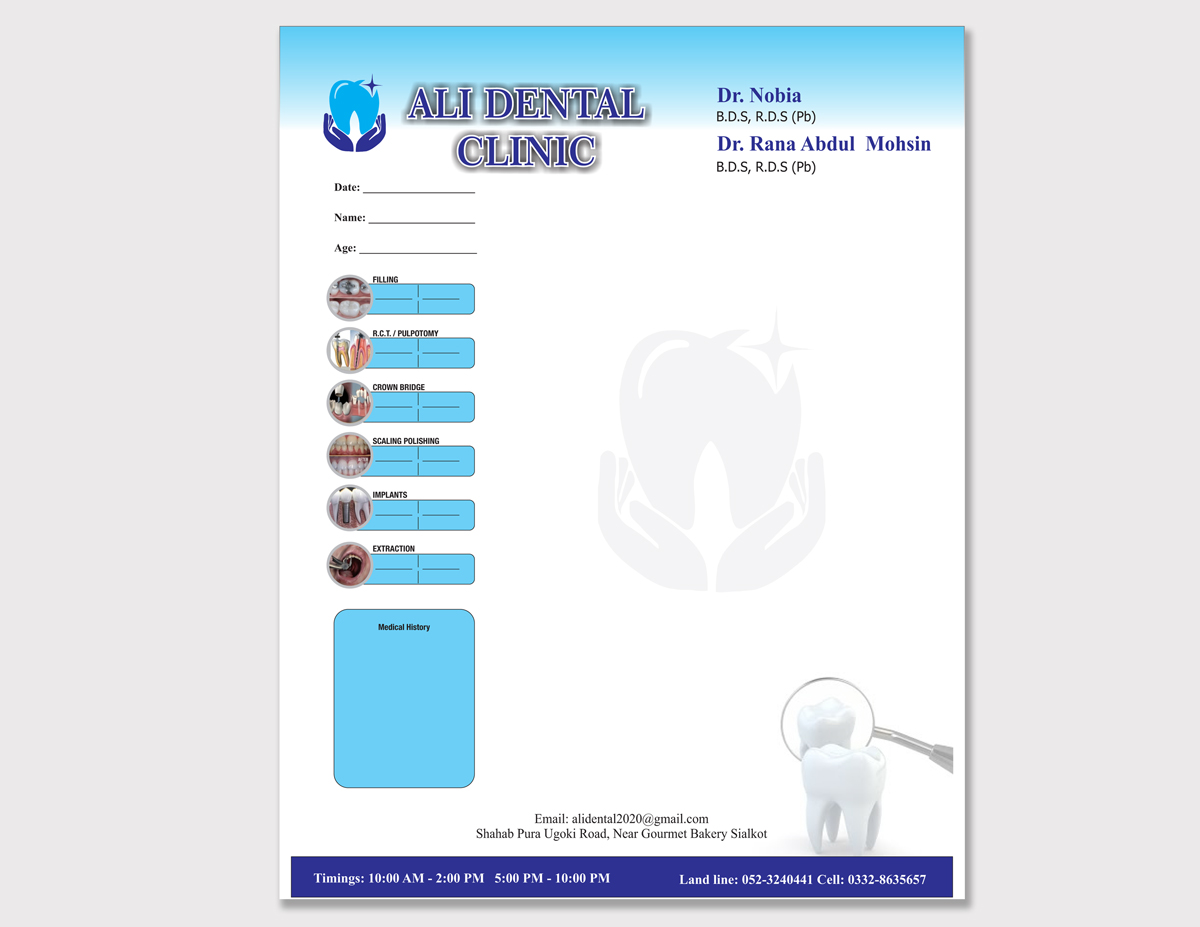 Dental clinic pad printing in Sialkot with Urdu prescription backside and 4 color front back printing