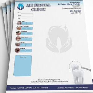 Custom dental clinic pad printing in Sialkot with 80 gram paper and 4 color front and back printing by Malik Art