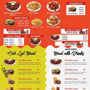 Modern fast-food menu design 2026 with bold typography and vibrant colors - Custom printed restaurant menu card