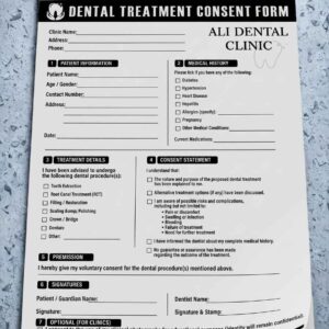Dental Treatment Consent Form Printing on 80gsm VRG Paper - 100 Pages Pad by Malik Art Press Sialkot Pakistan