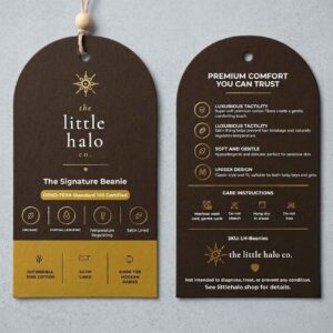 Premium die cut tag card for baby caps with matt lamination