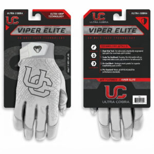 Custom sports glove packaging tag card with front and back branding layout for retail display