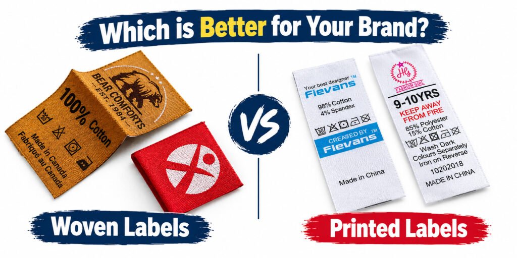Woven labels vs printed labels comparison for garment branding by Malik Art Sialkot